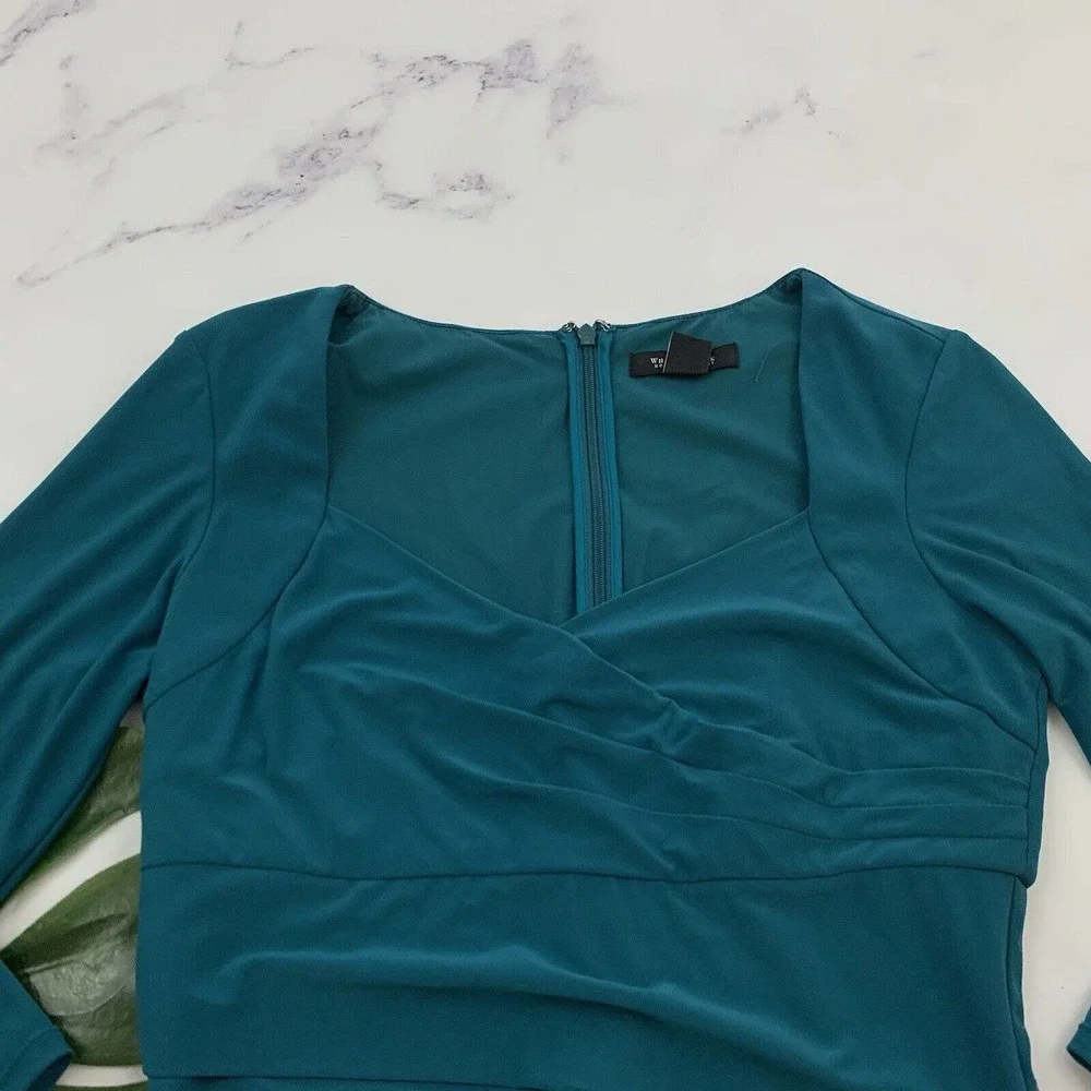 WHBM White House Black Market Instantly Slimming Sheath Dress Size 8 Teal - Picture 2 of 10